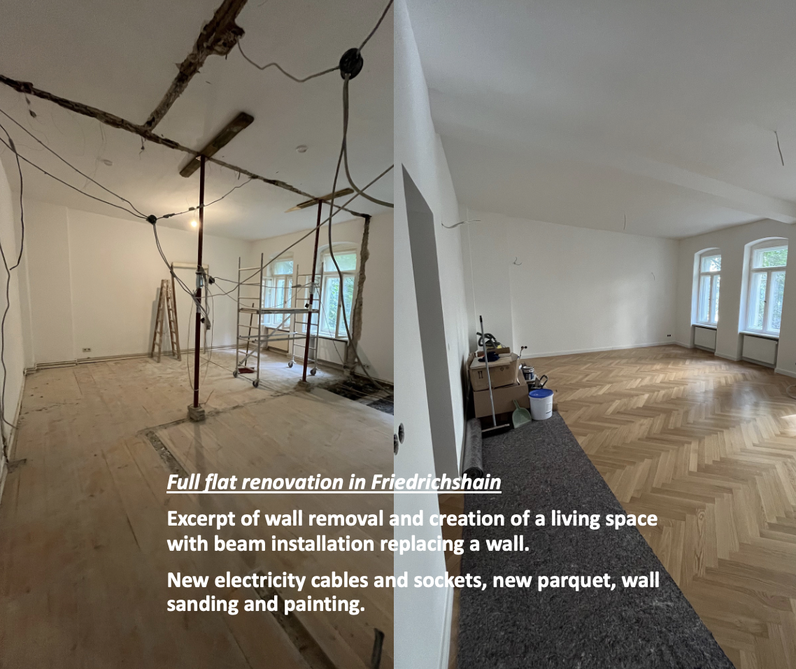 flat renovation in Berlin, new parquet, wall removal